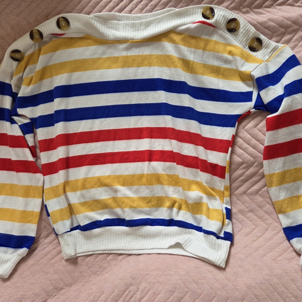 Striped Women's Sweater with Button Detail